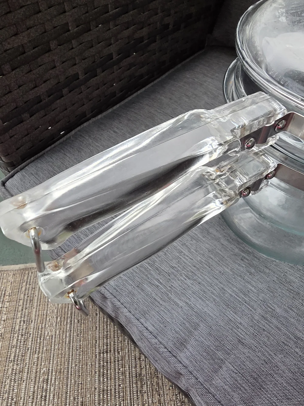 Pyrex Clear Glass Saucepan Set with Silver Metal Bands